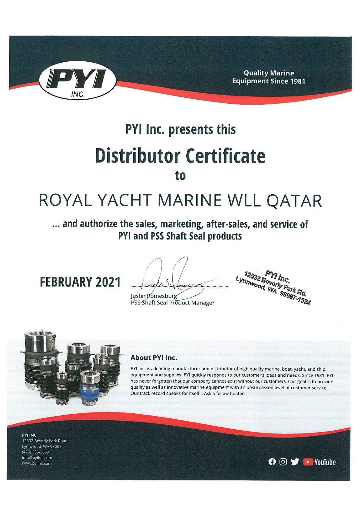 royal yacht certificate